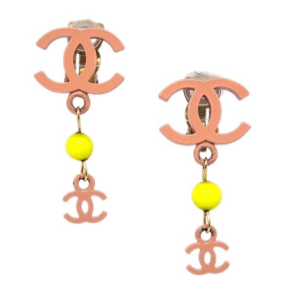 Chanel CC Dangle Earrings Pink Clip-On 03S - Picture 1 of 4